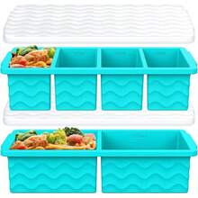 Silicone Freezer Molds For Soup With Lid, 1-Cup & 2-Cup Large Ice Cube Trays Food Storage Containers For Meal Prep, Freeze 250mL/125mL Portions – 2 Pack - Hồ Xanh - Xem 13
