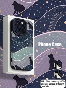 1pc Fashionable & Cute Wave Line Black Cat Pattern Vertical Faux Leather Texture Shockproof Soft Phone Case Compatible With Apple And S17/S17PRO/S17PROMAX/S16/S16PLUS/S16PRO/S16PROMAX - Multicolor - View 1