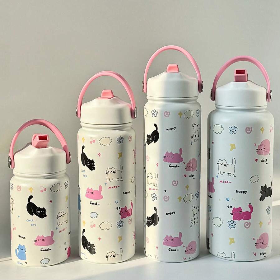 1 pieza Botella de agua aislada con diseño de gato lindo - Perfecta para el gimnasio, la oficina, fiestas, campamentos y viajes - Regalo ideal para familiares y amigos - Multicolor - Ver 1