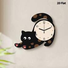 2D Flat, 1pc Cute Little Black Cat Decorative Wall Clock, Super Silent Quartz Movement, No Ticking Sound, Decorative Clock For Living Room, Bedroom, Office, Kitchen And Cafe, Perfect For Christmas, New Year, Valentine's Day Gifts - Multicolor - View 8