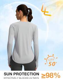 Womens Shirts UPF 50+ Lightweight Quick Dry Long Sleeve Workout Hiking Tops Outdoor - Light Grey - View 2