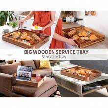 Large Wooden Ottoman Tray Great 22"X18" Rectangle Trays For Big Ottoman Counter Huge Kitchen Wood Serving Tray Round Corner Living Room Coffee Table Decor Centerpiece Organizer Trays - 22x18長方形托盤相思木 - 查看 6