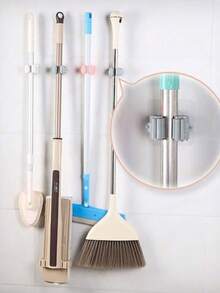 4pcs No Drill Mop Holder, Hooks, Bathroom Mop Hooks, Multipurpose Adhesive Hooks, Broom Hanger Clips, Kitchen, Bathroom Back To School Accessories - Grey - View 3