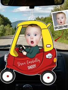 Customized "Drive Safely, Dad" Car Pendant With Baby Photo, Personalized Birthday Gift For Dad, Acrylic Hanging Ornament With Baby Photo, Personalized Father's Day Gift, Baby Photo Acrylic Hanging Ornament For Dad, Personalized Funny Birthday Gift For Grandpa, Baby Photo Acrylic Hanging Ornament, New Dad Gift, First Father's Day Gift For Him, Customized Craft, Fashionable Autumn, Home Decor, Decorate Your Home, Souvenir, Reusable, Cute, High Quality - Multicolor - View 3