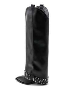 Western-Flaschen für Damen mit Talon-Plat und Braut-Boucle – Cowboy-Modern-Look in Wildleder - Schwarzes PU 9689A-1 - Übersicht 4