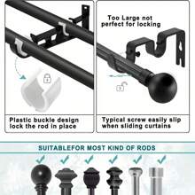 2pcs/4pcs Metal Black Double Rod Curtain Pole Brackets, Wall Mounted Curtain Rod Holders Suitable For Dual Layer Curtain Rods, For Kitchen, Living Room, Bedroom