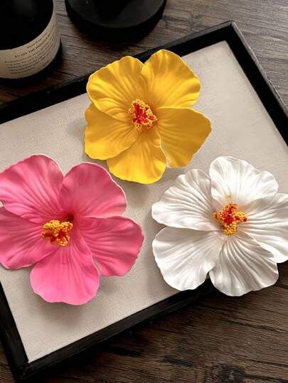 3pcs/1pc Women White, Pink, Yellow 7.5cm/2.95in Tie Dye Faux Flower Hair Clips, Fashion Versatile High-End Elegant Minimalist Solid Color Side Clips, Suitable For Daily Outing, Casual, Party, Commute, Vacation, Ponytail, Bun, Washing Face, Makeup, Outfit Accessory, Claw Clips, Hair Claws, Hair Slide, Hair Barrettes, Hair Accessories, Pink Accessories, Vacation Outfits Woman, Cute Accessories, Valentines Accessories