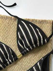 3pcs Women Crochet Bikini Set, Pants Beach Cover Up, European Style Swimwear, Suitable For Women Summer Vacation, Easter, Festivals, Outings, Date Nights, All Women Clothing, Autumn