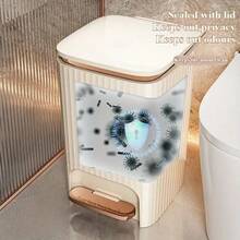 Waste Bin 12 Liter Square Plastic Trash Can With Lid, Double Opening Lid Pedal Trash Can With Built-In Pressure Ring For Living Room, Bedroom, Kitchen,Bathroom Rubbish(Cream White+Rose Gold - Vàng hồng - Xem 5