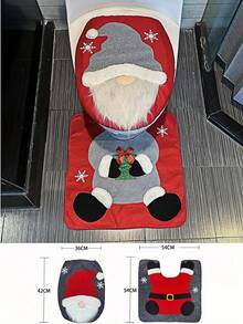 1pc New Christmas Faceless Old Man Toilet Cover For Home Christmas Toilet Cover Christmas Toilet Decoration, New Faceless Old Man Toilet Cover Set, Extends The Festive Atmosphere To Every Corner~ The Cute Faceless Old Man Design Has A Soothing Effect, With A Red Fur Hat Paired With White-Edged Fur. The And Endearing Image Instantly Makes The Toilet Cute. Toilet Seat Cover + Floor Mat Set Design.
