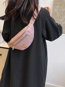 Solid Color Waist Bag, Women's Zipper Front Fanny Pack With Adjustable Strap, Preppy Bum Bag For The First Day Of School