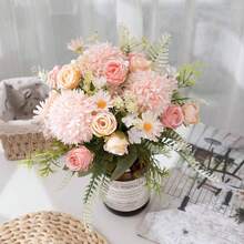 4 Packs Mixed Color Artificial Hydrangea Rose Flowers Bouquets, 11.6in Artificial Silk Flowers Bouquets For Wedding, Home Table Decorations, Wedding Centerpieces Bouquets Flowers Arrangement Decorations Outdoor Decor - 粉色 - 查看 3