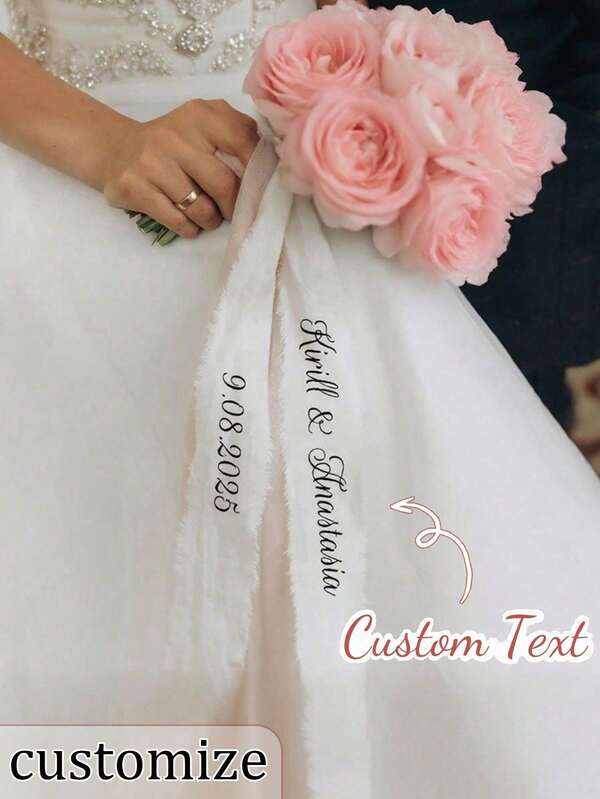 Personalized Wedding Bouquet Ribbon - Customized Name And Date Floral Jacquard, Suitable For Bridal Shower, Birthday, Graduation, Elegant Design