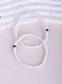 2 件波西米亚海滩度假风格简约时尚休闲白色串珠和人造珍珠多层女式脚链