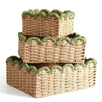3pcs (S+M+L)/1set Khaki Woven Bohemian Style Desktop Storage Baskets Set, Suitable For Snacks, Cosmetics, Toys And Other Household Items, Applicable F