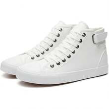 Men White High Top Sneakers For Casual Black Pu Leather Fashion Shoes For Men - màu nâu - Xem 11
