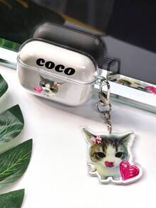 1pc Customized Headphone Case + 1pc Customized Keychain, Personalized With And Name, Fashionable TPU Soft Headphone Case With Cute Text Design, DIY For Anniversary, Compatible With Apple Headphone 1/2/3/4/Pro/Pro2, Fashionable, Colorful, Minimalist, Kawaii, Personalized, Unique