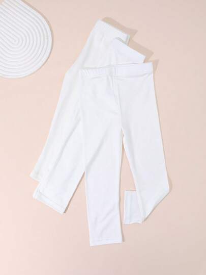 3 双儿童纯色薄款七分紧身裤，可分层穿着或外套，春秋季