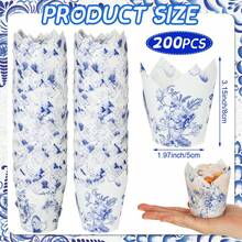 200 Pcs Chinoiserie Blue White Flower Tulip Cupcake Liners Paper Mini Baking Cups Cupcake Wrappers Muffin Liners For Wedding Tea Party Bridal Baby Shower Decoration