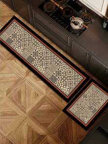 1pc Black Edged Brown Frame Plaid Pattern Kitchen Mat, Silica Gel Cushion Anti-Fatigue Floor Carpet, Absorbent Kitchen Rug And Mat, Simple Silica Gel Soft Rubber Floor Mat For Kitchen, Bathroom, Entryway, Laundry Room - Mocha Brown - View 3