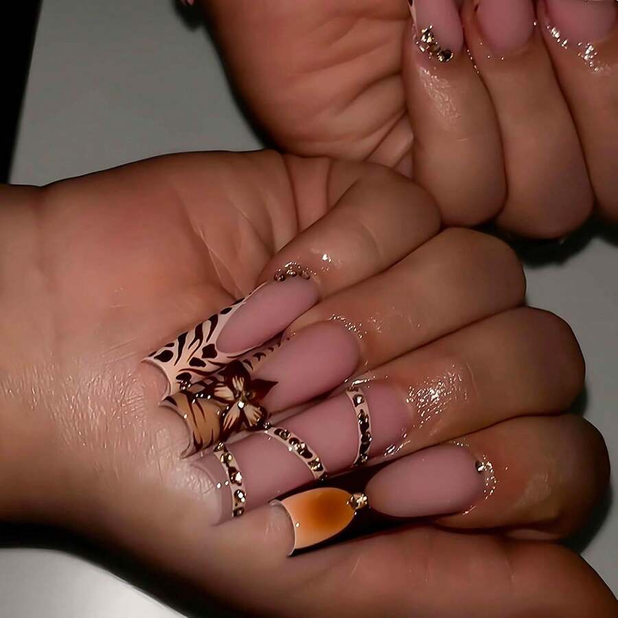 Long Press On Nails French Tip Fake Nails Square False Nails With Rhinestones Designs Ombre Glue On Nails Sparkly Artificial Nails Long Nail Press Ons Cute Stick On Nails For Women 24Pcs - Long Style-c5C45 - View 1
