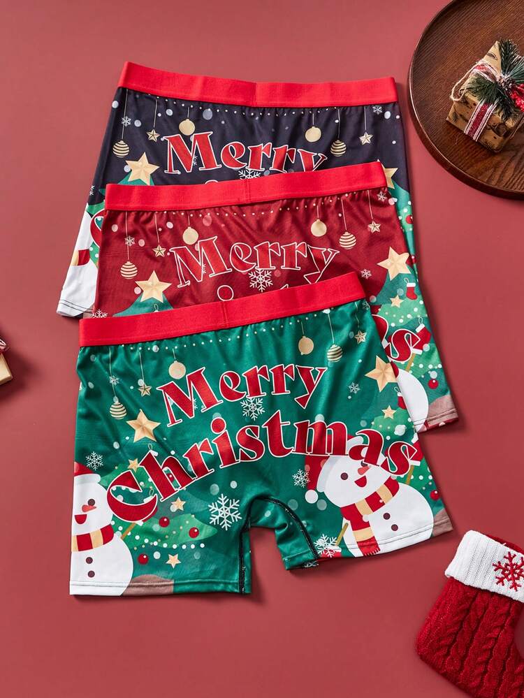 HIALEGION 3pcs Christmas Digital Print Comfortable Boxer Briefs - Multicolor - View 2
