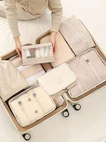 9 件套旅行行李打包袋收纳袋，可收纳洗漱包、化妆包、内衣、鞋子和衣物，分类收纳袋，旅行背包旅行包行李箱旅行装备旅行必备品，返校搬家袋收纳袋 - 彩色 - 查看 5