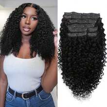 Kinky Curly Clip Ins 24Inch 110g 8pcs 3C 4A Curly Clip In Hair Extensions Real Human Hair Full Head For Women 100% Brazilian Remy Human Hair Extensions Natural Color With 20 Clips - Natural Black - Xem 2