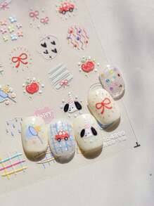 1 Pack/Sheet Cute Cartoon Dog Nail Stickers, New Embossed Bow, Apple Line Nail Art Decals, Suitable For Nail Salons And Personal Use