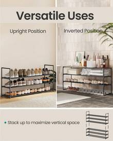 SONGMICS Shoe Rack, 3 Tier Shoe Organizer, Metal Shoe Storage Shelf For 18 Pairs Of Shoes, Easy To Assemble, Entryway, Black - màu đen - Xem 4