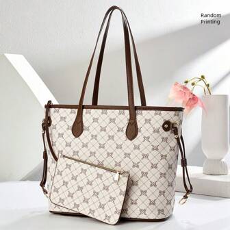 Women's Handbag Set With Fashionable Printed Clutch, Matching Small Bag, Classic Bucket Bag, Ideal Gift Choice
