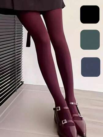 1 Pair Women's Massaging Footbed Opaque Tights, 280D Slimming & Shaping, Multi-Color Solid, Fashionable & Sexy