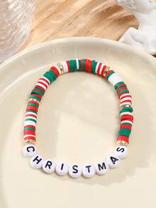 Set da 6 braccialetti con ciondoli in argilla polimerica a tema natalizio: renne, pupazzo di neve, albero di Natale, adatti per uomo e donna, regalo per feste