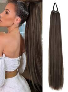 16inch/26 Inch/34 Inch Ponytail Extensions, Versatile Elastic Band Dark Brown Mix Brown Ponytail Heat Resistant Extension For Women, Long Straight DIY Wrap Around Ponytail Soft Natural Synthetic Pony Tails For Women Daily Cosplay And Christmas Music Festival Carnival New Year Gifts Used