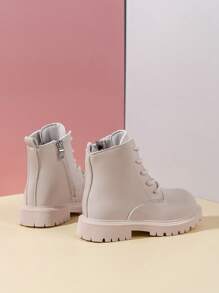 1 Pair Kids Boots, PU Design Heart-Shaped Zipper Thick Sole Boots, Suitable For Boys And Girls, Elementary/Middle School Students, All Seasons, Commuting, Holidays, Parties