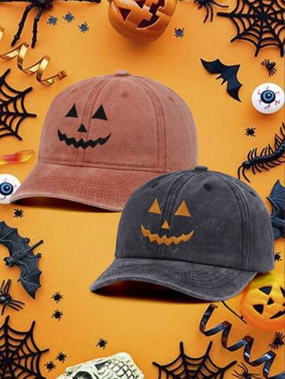 1 Pc, Unisex,Jack-O-Lantern Pumpkin Embroidered Baseball Hat, Spooky Season Embroidered Cap, Halloween Costumes Hat, Vintage Dad Cap, Halloween Gift