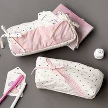 High Appearance, Simple, Niche, Cute, Polka Dot Pencil Case, Large Capacity Student Stationery Box, Makeup Storage Bag - Multicolor - View 11