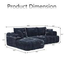 YOGLAD L-Shaped Sectional Sofa With Chaise, Boneless Sofa With Modern Minimalist Design, Chenille Fabric Luxury Modular Sofa Couch For Living Room, No Assembly Required, Convertible Sleeper Sofa Bed, Plush Sponge & Pocket Spring Support, Soft Cloud Couch, Apartment Furniture, Dark Blue