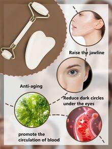 面部滚轮和刮痧按摩套装，天然抗衰老面部滚轮，用于消除眼部肿胀、紧致肌肤、面部和颈部焕发活力，天然绿色按摩器 - 彩色 - 查看 6