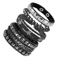 Xiacheng 4pcs Leather Rivet Bracelet Set, Unisex Punk Rock Cuff Wristband, Emo Accessories Suit, Suitable For 80s 90s Outfit - Black - View 12