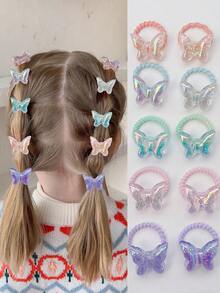 10pcs/Pack Cute Pearl Glitter Heart, Butterfly, Bear, Star Hair Ties For Little Girls, Children Hair Accessories - Mixed color - View 7