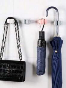 4pcs No Drill Mop Holder, Hooks, Bathroom Mop Hooks, Multipurpose Adhesive Hooks, Broom Hanger Clips, Kitchen, Bathroom Back To School Accessories - Grey - View 4