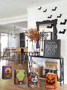 6pcs Halloween Kraft Paper Bags With Handles Gift Bags For Halloween Parties, Trick Or Treat, Halloween,Candy Gift Wrap Bags.Tua,Randomly Send Patterns