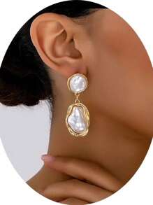 1 Pair Alloy Inlaid Fashion Baroque Faux Pearl Retro Vintage Palace Asymmetrical Versatile Earrings, Suitable For Women's Daily, Banquet, Party Wear