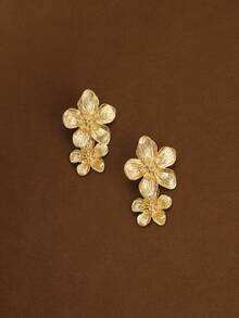 1 Pair Exaggerated Alloy Flower Floral Earrings, Suitable For Daily Wear