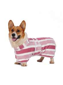 速干狗浴袍，条纹狗毛巾浴袍，吸水宠物浴袍，腰带可调节，超柔软材质 - 彩色 - 查看 23