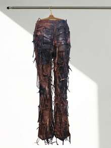 Women Tie Dye Tassel High Wasit Bell Bottom Pants Distressed Leggings Pants Casual  Bootcut Trousers For Streetwear - 鏽棕色 - 查看 4