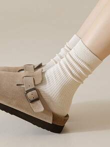 1/6 Pairs Women Melon Color Solid Simple Fashion Versatile Comfortable Soft Fleece Lined Mid-Calf Socks, Suitable For Casual Daily Wear