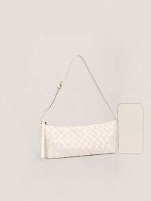 1pc Embossed Woven Handbag, Underarm Bag, Crescent Bag, Soft & Delicate One Shoulder Bag - Shoulder Bag - View 8