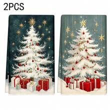 1set/1pc/2pcs Christmas Tree Printed Kitchen Towels And Dishcloths, Suitable For Interior Decoration In Restaurants, Kitchens And Bathrooms, Party Decoration, Holiday Gifts, And Can Also Be Given As Christmas Presents
